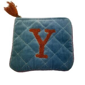 Hand embroidered initial velvet pouch with tassel and the letter ‘Y’